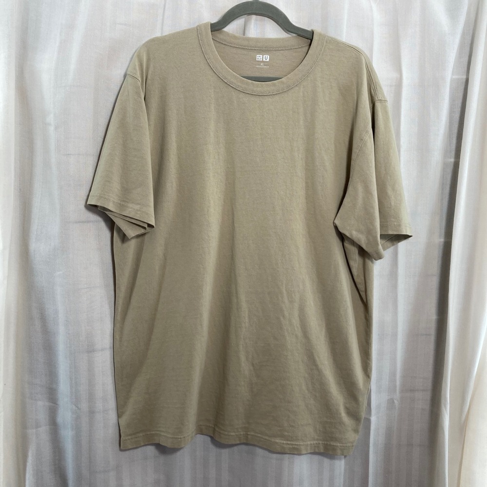 Uniqlo U Mens XL Beige Cotton Crew Neck Short Sleeve T‎ Shirt Casual Basic